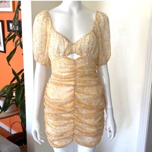 Free People Tessa Keyhole Dress Lined Yellow & White Daises Sz S